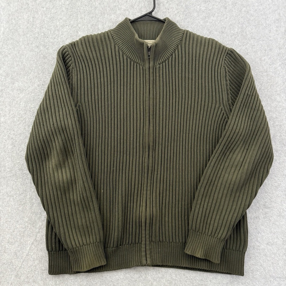 LL‎ Bean Sweater Men's Large Green Full Zip Ribbed Mock Neck Jacket 0 JSA9